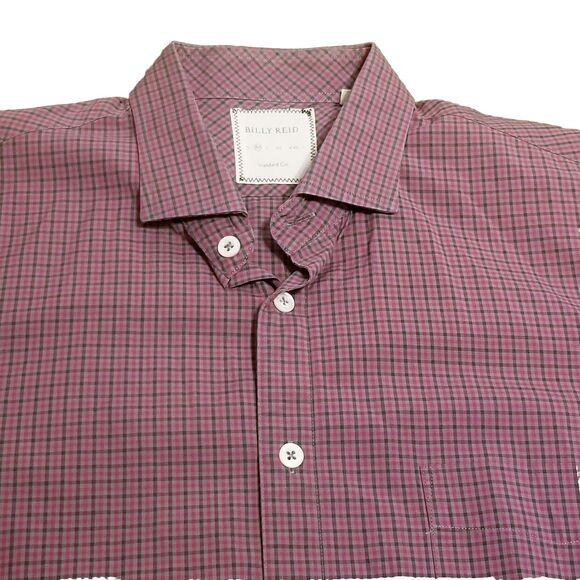 Billy Reid Shirt Men's Size Medium Red Gray Tattersal Check Plaid Standard Cut - Picture 1 of 5